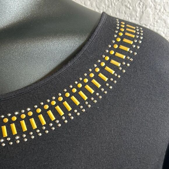 #287 Jacqueline Smith, black/gold and silver embellished tunic top size 2X - Picture 4 of 12